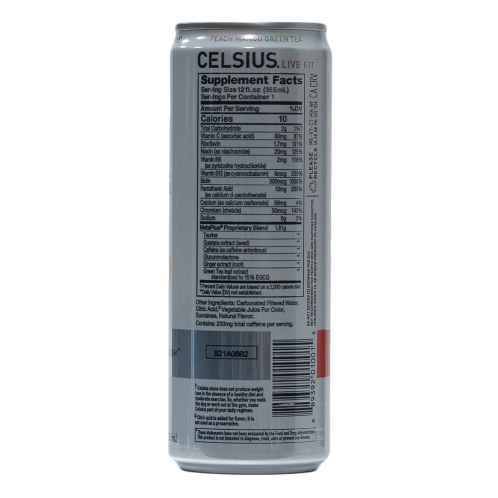 Celsius: Peach Mango Green Tea Non-Carbonated 12 Pack