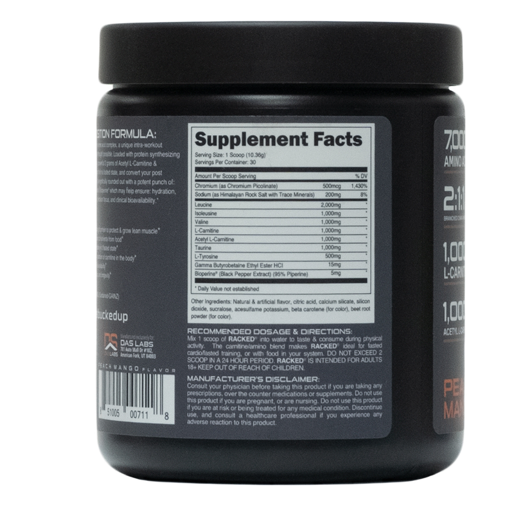 Das Labs: Bucked Up Racked Branched Chain Amino Acids Peach Mango 30 Servings