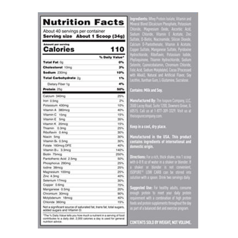 Isopure: Low Carb Protein Powder Chocolate Peanut Butter 40 Servings