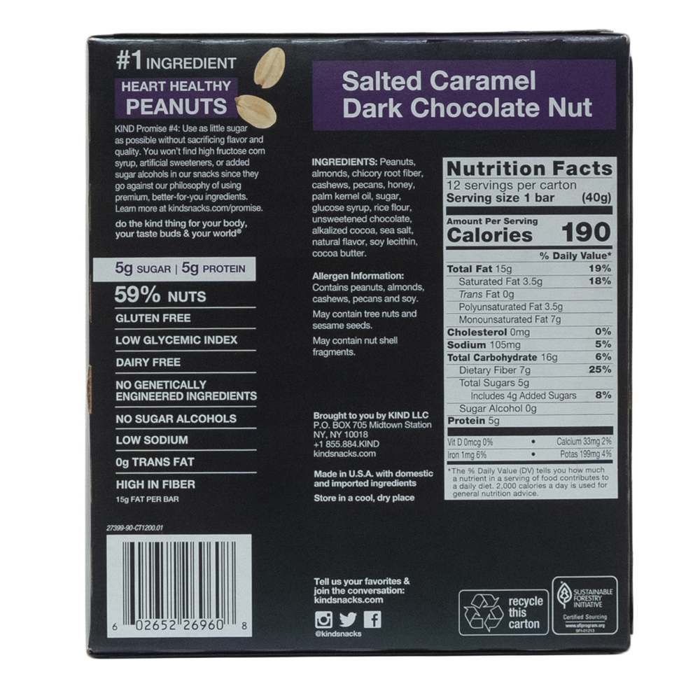 Kind: Salted Caramel Dark Chocolate Nut Bar 12 Servings