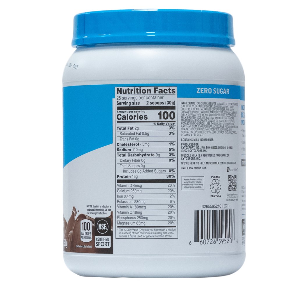 Muscle Milk: Zero Protein Powder Chocolate 25 Servings