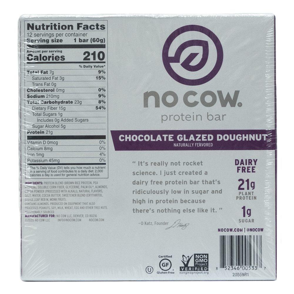 No Cow.: Chocolate Glazed Doughnut Protein Bars 12 Servings