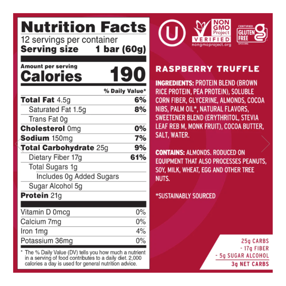 No Cow.: Protein Bar Raspberry Truffle 12 Servings