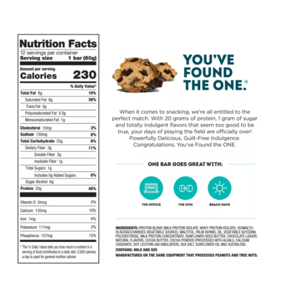 One: Chocolate Chip Cookie Dough Flavored Protein Bar 12 Servings