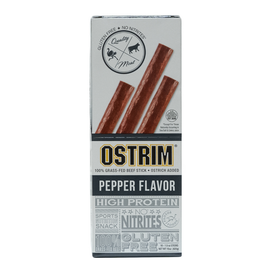 Ostrim: 100% Grass-Fed Beef Stick Ostrich Added Pepper Flavor 10 Servings