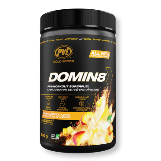 Pure Vita Labs: Domin8 Pre-Workout Peach Mango Punch Naturally Flavored 20 Servings