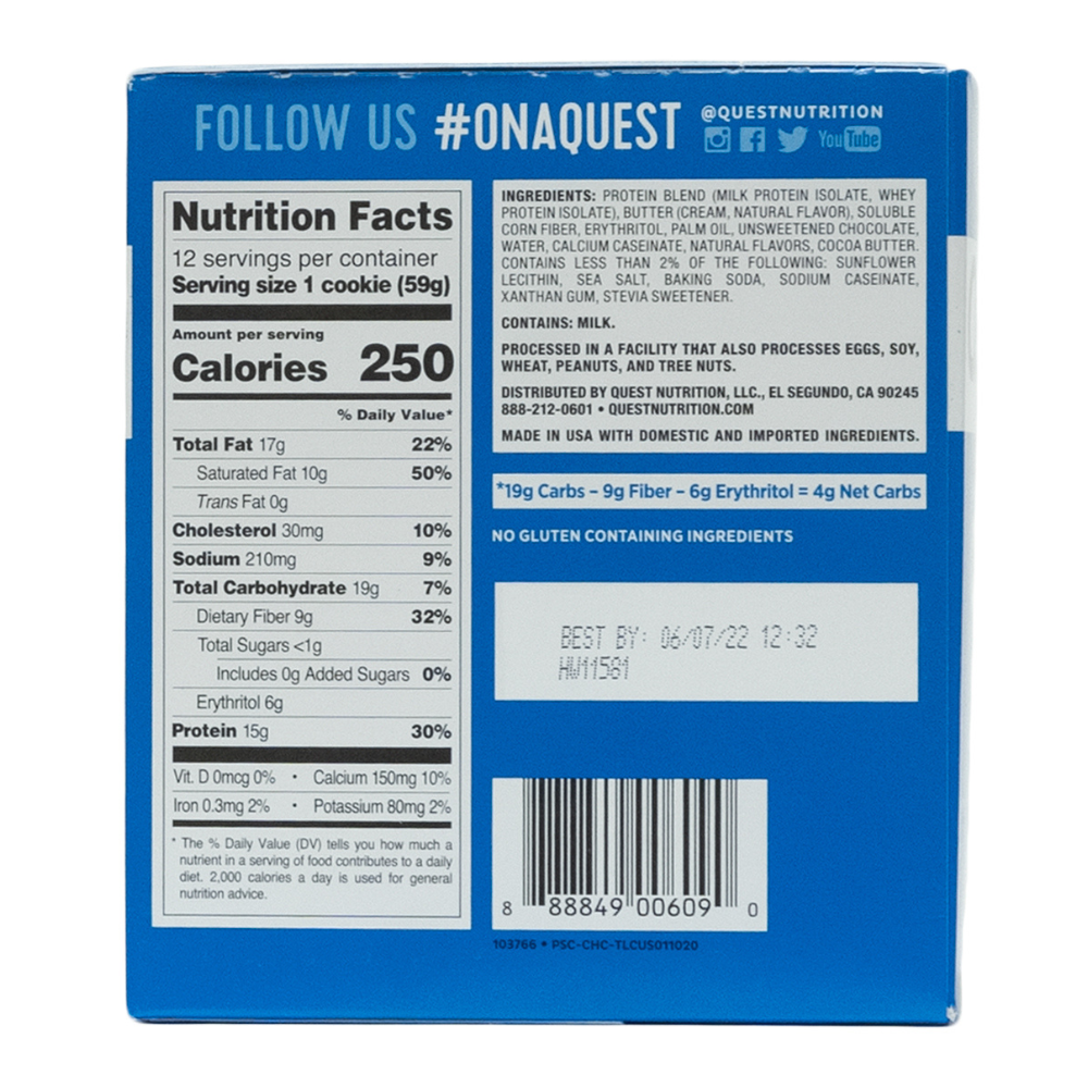 Quest: Protein Cookie Chocolate Chip 12 Servings